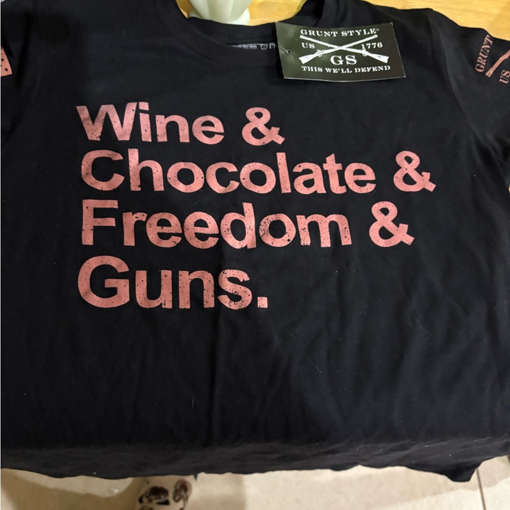 Grunt style Black Tee with Pink Text